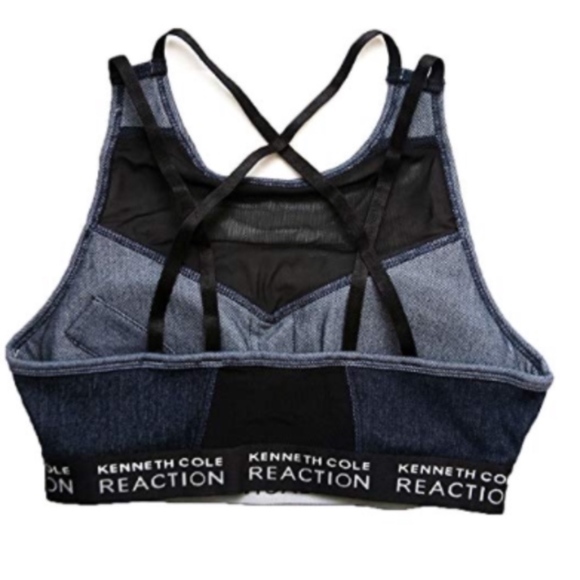 KENNETH COLE- Denim Mesh Athleisure Sports Bra - Picture 2 of 8
